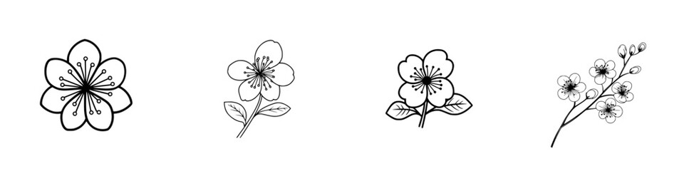 Poster - Collection of minimalist line icons featuring various flower designs ideal for digital and print projects