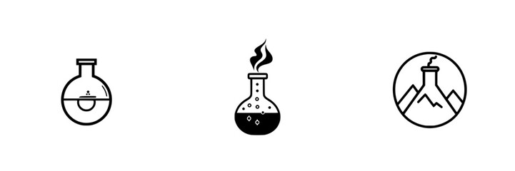 Poster - Collection of minimalist line icons depicting lab equipment and natural elements for educational or scientific themes