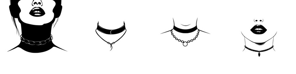 Poster - Minimalist vector line icons showcasing various choker necklaces on stylish silhouettes