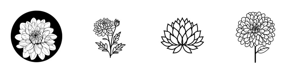 Poster - Vector minimalist line icons depicting various flower designs showcasing nature's beauty and simplicity in floral art