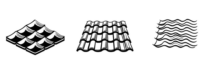 Poster - Minimalist vector line icons representing various roof tile designs for construction and architecture projects