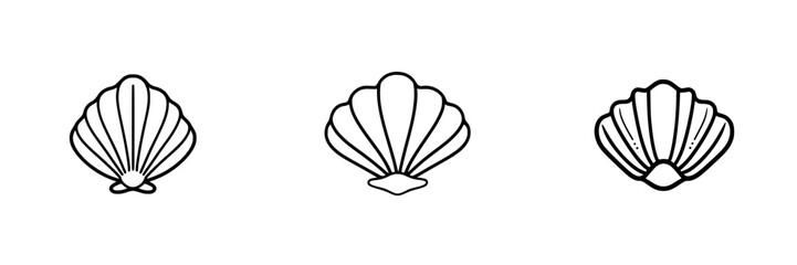 Poster - Minimalist line icons featuring three different shell designs perfect for various design projects or digital applications