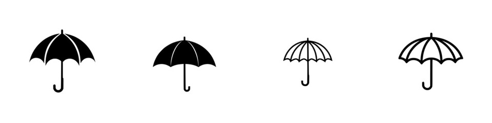 Poster - Set of minimalist line icons depicting various styles of umbrellas for diverse design applications and projects