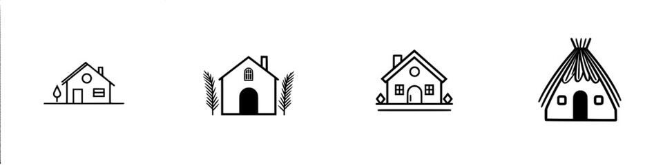 Poster - Collection of minimalistic vector line icons depicting various house designs in a simple and elegant style