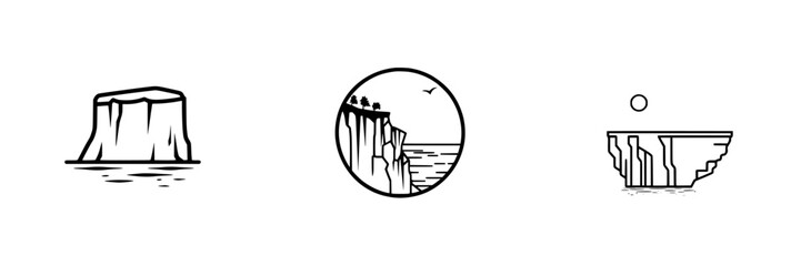 Poster - Minimalist line icons collection featuring cliffs, water bodies, and landscapes for creative projects and designs