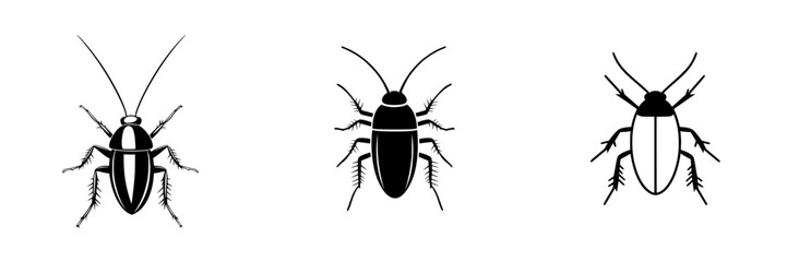 Poster - Set of detailed minimalist line icons representing various cockroach species for design and illustration purposes