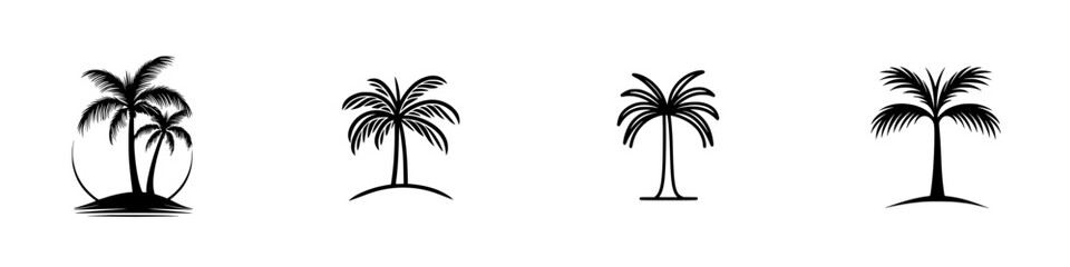 Poster - Collection of minimalist line icons representing various palm tree designs suitable for digital and print media