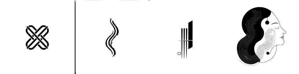 Poster - Collection of minimalist line icons featuring abstract designs and creative shapes for modern visual communication