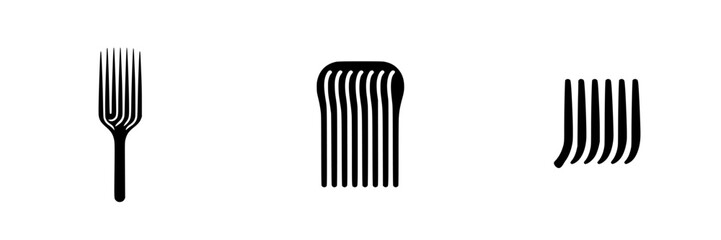 Poster - Set of minimalist vector line icons featuring fork and comb designs for modern illustrations in various applications