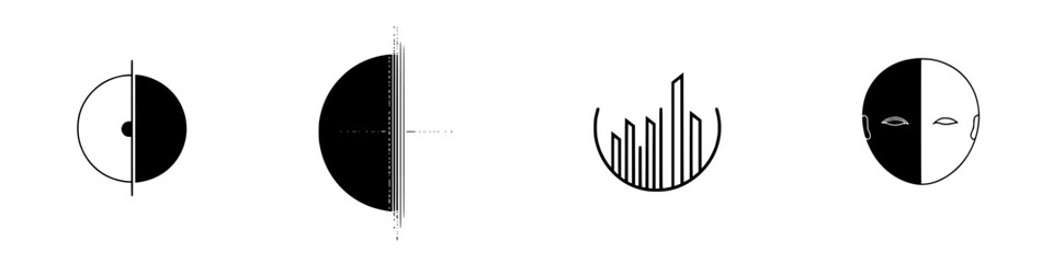 Poster - Set of minimalist vector line icons featuring abstract geometric shapes for versatile design applications