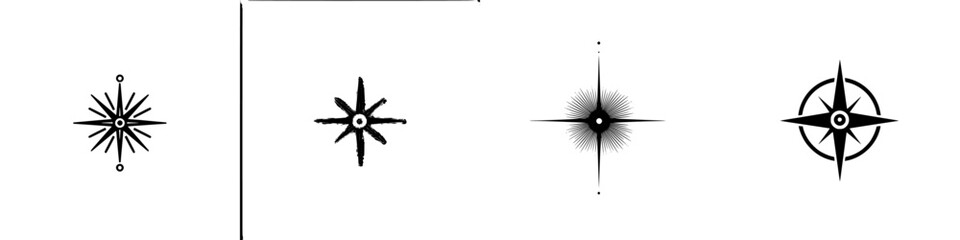 Poster - Set of minimalist line icons representing various compass designs for navigation and outdoor activities