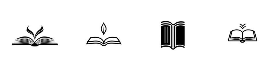 Poster - Collection of minimalist line icons representing books and reading activities for educational or digital design projects