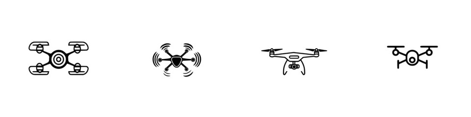 Poster - Collection of minimalist line icons representing various drone designs in a simple and clean style