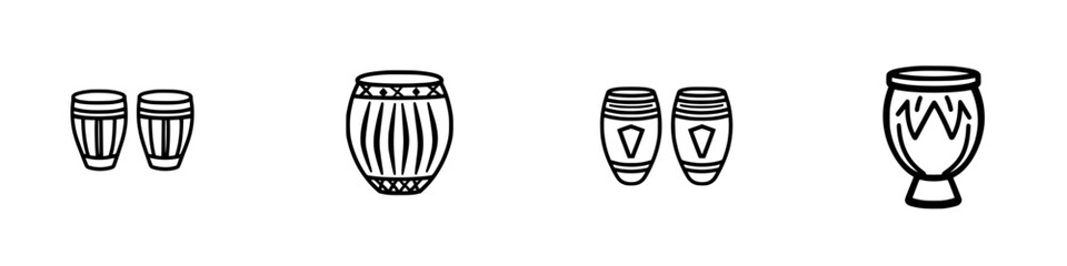 Poster - Set of vector minimalist line icons showcasing various drum designs for artistic and musical themes