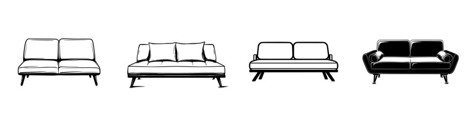 Poster - Minimalist line icons showcasing various styles of sofas for interior design inspiration