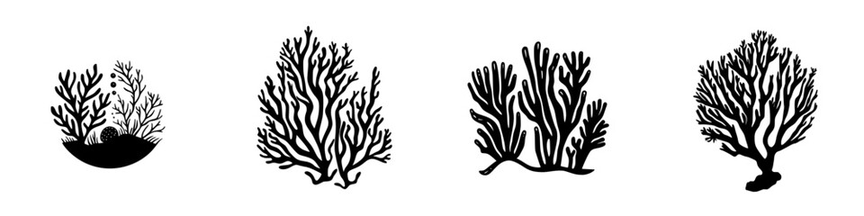 Poster - Set of minimalist line icons representing various coral reef designs in a simple style