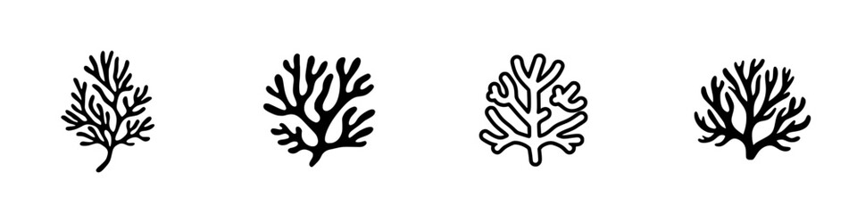 Poster - Set of vector minimalist line icons depicting various coral designs for graphic use and digital projects in marine themes