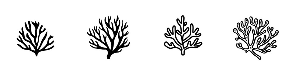Poster - Collection of minimalist line icons representing various types of coral designs and forms for creative projects and branding