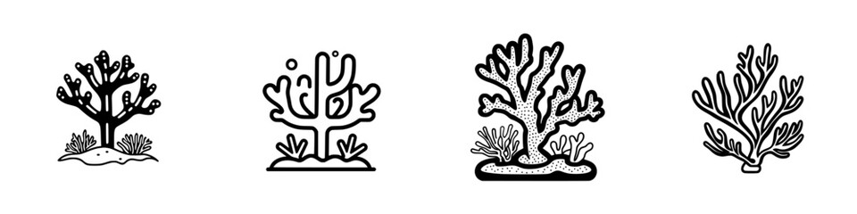 Aufkleber - Minimalist vector line icons showcasing various coral and underwater plant designs suitable for digital or print use