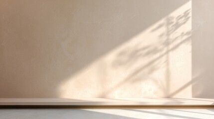 Poster - Modern Minimalist Architecture, Sunlight illuminates a minimalist beige wall and concrete platform