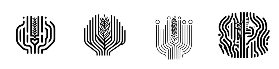 Poster - Vector minimalist line icons displaying various organic patterns and designs reflecting nature and simplicity in modern art