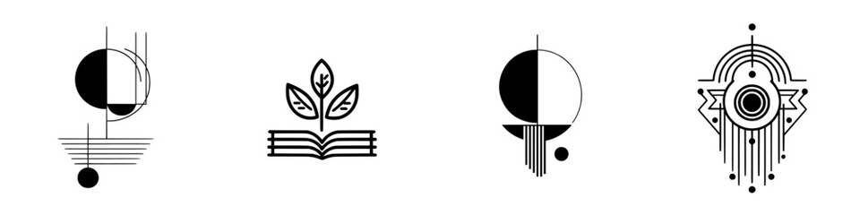 Poster - Set of modern minimalist line icons featuring nature, reading, and abstract designs for creative projects