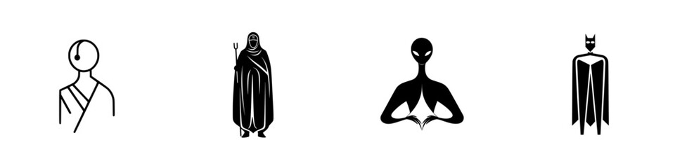 Poster - Collection of minimalist line icons featuring various fictional characters and representations of different themes