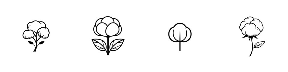Poster - Collection of minimalist line icons depicting various cotton flower designs and representations