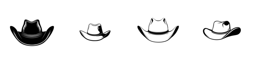 Poster - Set of minimalist line icons depicting various styles of cowboy hats suitable for design projects