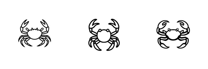 Poster - Collection of minimalist line icons featuring crabs in various poses suitable for graphic design projects