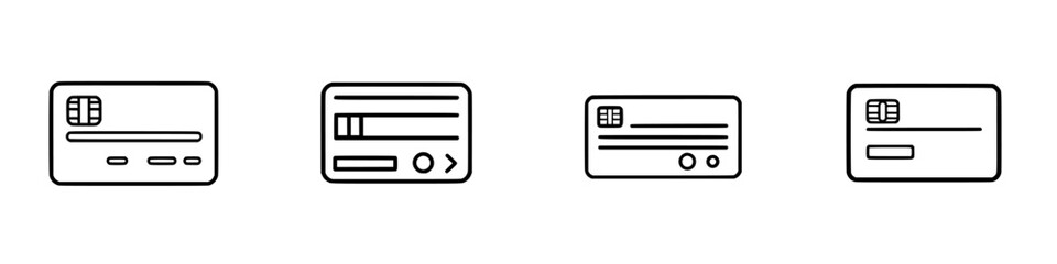 Poster - Minimalist line icons representing various credit card designs for modern financial applications and interfaces
