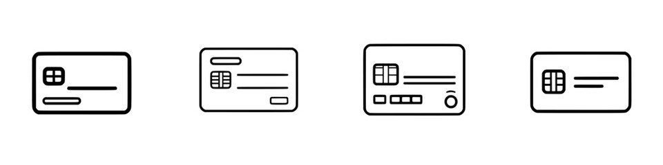 Aufkleber - Set of vector minimalist line icons representing various credit card designs for digital or print use