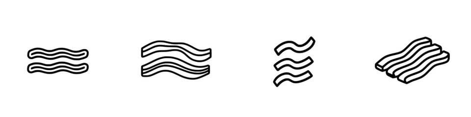 Poster - Set of minimalist vector icons depicting various styles of bacon strips for culinary design and branding