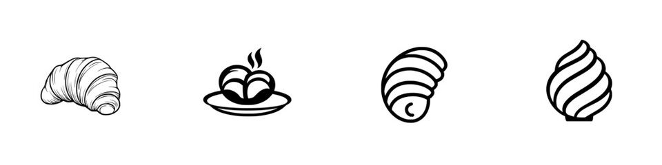 Poster - Vector minimalist line icons depicting various baked goods and desserts including croissants and soft serve