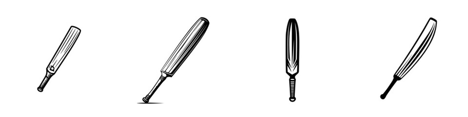 Poster - Minimalist line icons representing different styles of cricket bats for sport enthusiasts and graphic design projects