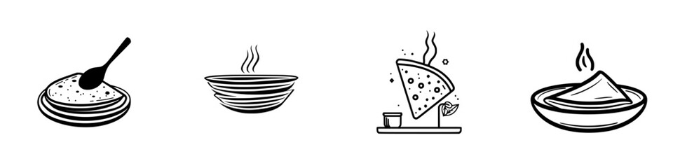 Poster - Minimalist line icons of various food dishes and containers showcasing culinary delights in a contemporary design