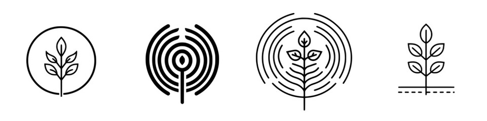 Poster - Set of vector minimalist line icons representing nature and plant growth concepts in a clean and modern style