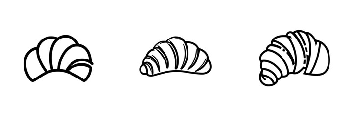 Poster - Collection of minimalist vector line icons depicting various styles of croissants in a clean design