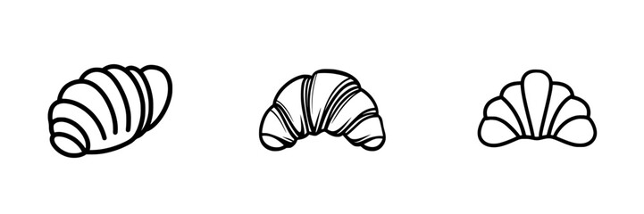 Poster - Collection of minimalist vector line icons depicting various croissant designs in a simple, elegant style