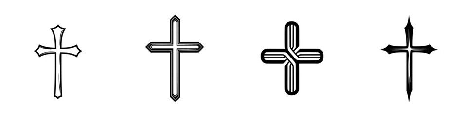 Poster - Collection of minimalist line icons featuring various cross designs for religious and artistic representation