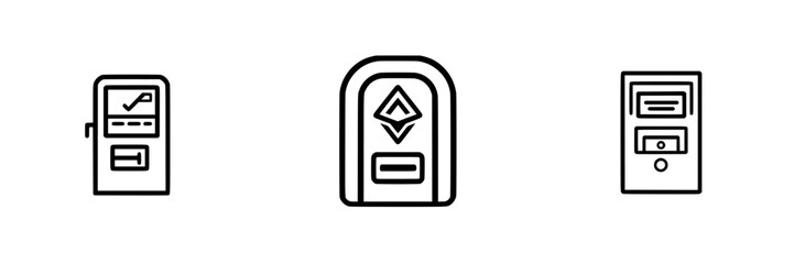 Poster - Vector minimalist line icons representing various automated service kiosks designed for modern convenience