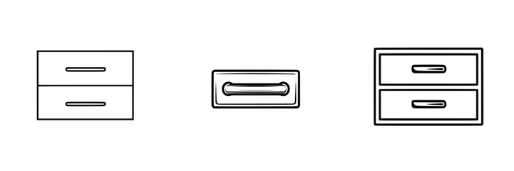 Poster - Vector minimalist line icons depicting various styles of drawers for home decor and furniture design