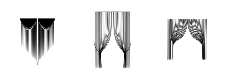 Poster - Set of minimalist line icons depicting curtains in various styles and designs for interior decor