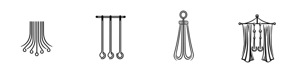 Poster - Collection of minimalist line icons representing various curtain and drapery designs for interior decoration projects