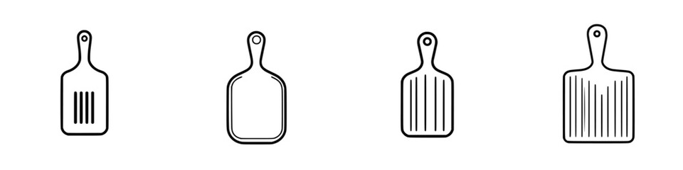 Poster - Collection of minimalist line icons depicting various types of kitchen spatulas for culinary design and illustration