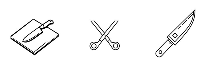 Poster - Minimalist vector line icons representing kitchen utensils for cooking and food preparation activities