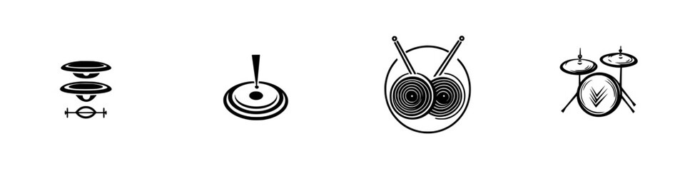 Poster - set of minimalist line icons depicting various musical instruments and elements related to drumming 