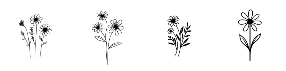 Poster - Collection of minimalist vector line icons featuring various floral designs for modern graphics