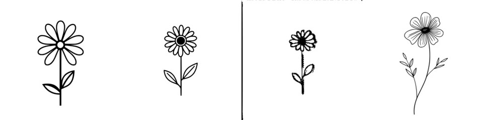Poster - Collection of minimalist line icons featuring various flower designs suitable for graphic and web projects