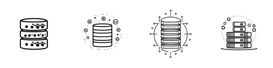 Poster - Collection of minimalist line icons representing various database designs and concepts suitable for digital and tech-related projects